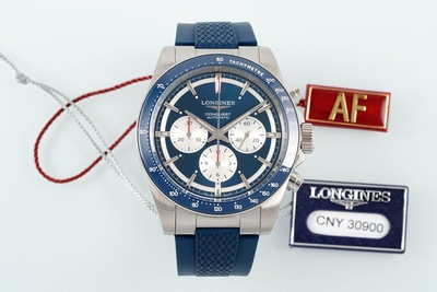 AF厂浪琴表康卡斯计时机械手表 胶带蓝盘