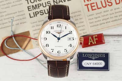 AF厂浪琴名匠机械34mm手表 皮 间玫金