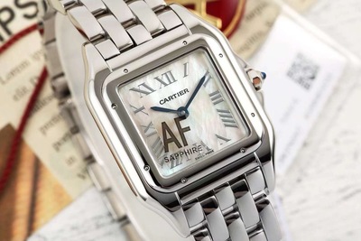 AF厂卡地亚猎豹手表 瑞士ETA石英 贝壳白钢带