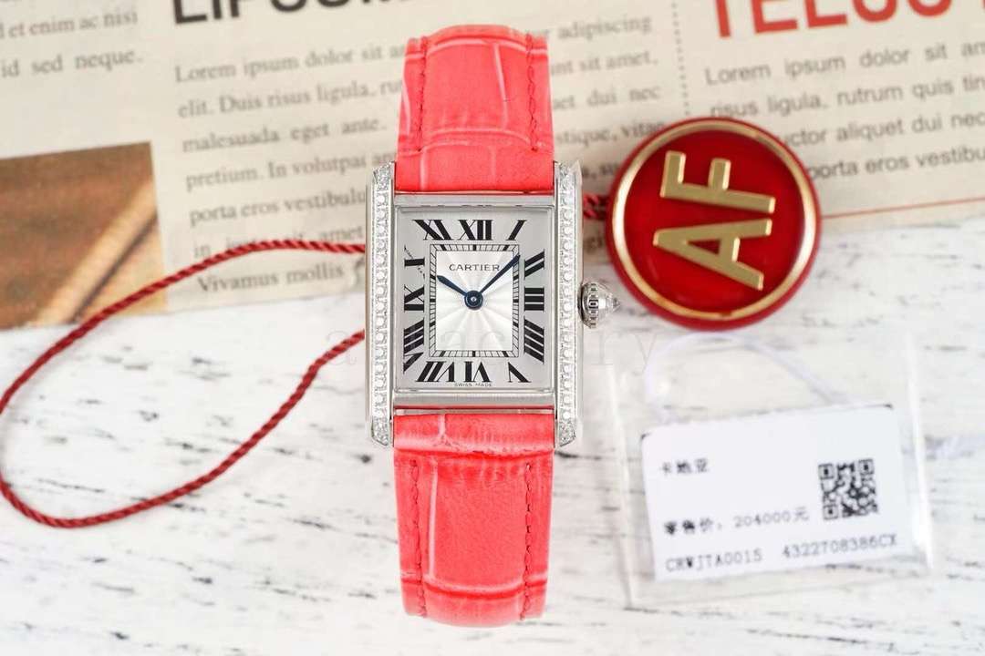 AF厂卡地亚坦克腕表 瑞士ETA石英 红皮钻罗马盘