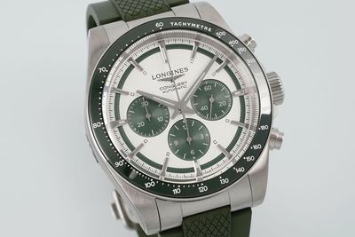 AF厂浪琴表康卡斯计时机械手表 胶带绿陶瓷圈