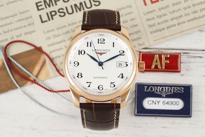 AF厂浪琴名匠机械34mm手表 皮 玫瑰金