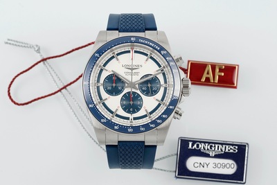 AF厂浪琴表康卡斯计时机械手表 胶带蓝陶瓷圈