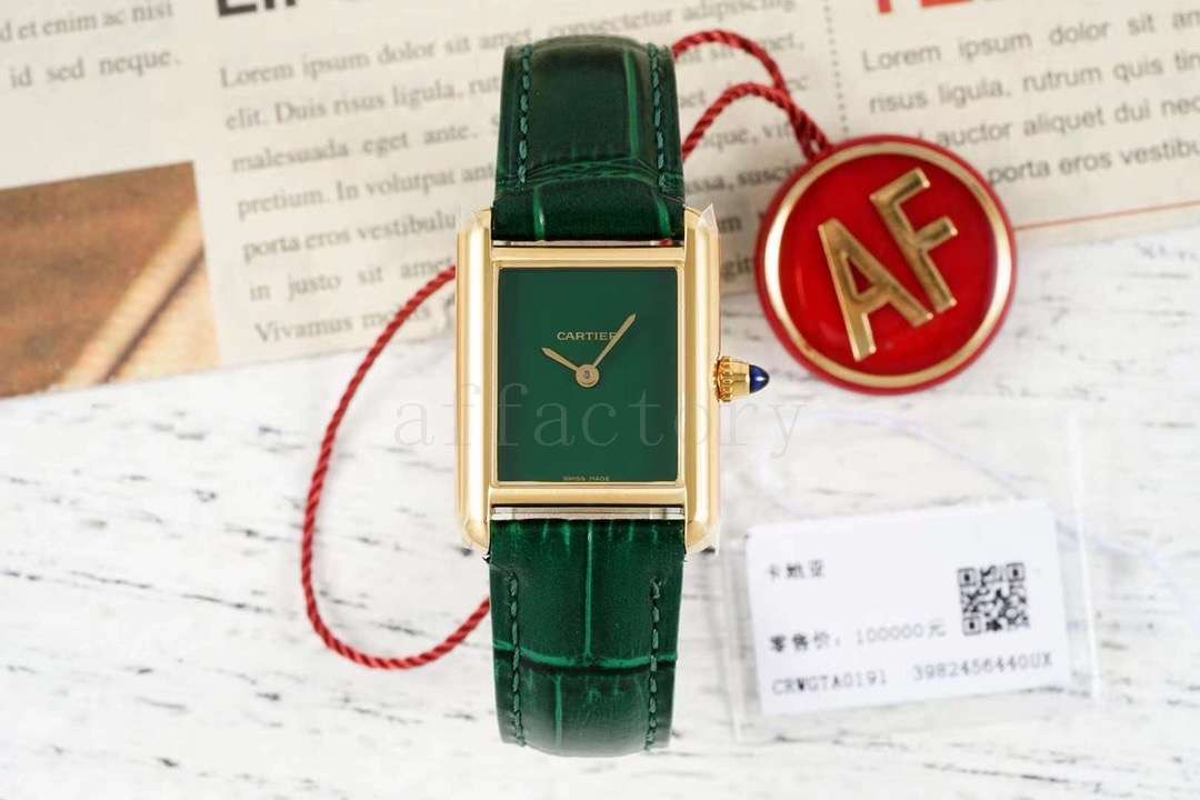 AF厂卡地亚坦克腕表 瑞士ETA石英 金黄绿皮绿盘